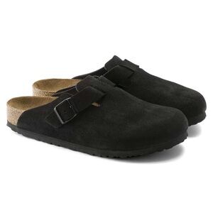 Black Suede Birkenstock Boston Clogs